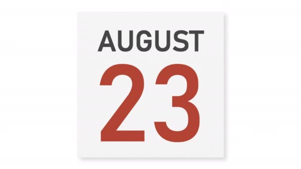 24 augusti datum bakom en trasig sida i en kalender, 3D-animation — Stockvideo