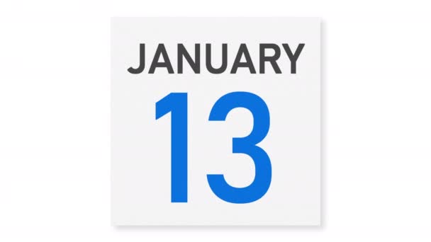 14. Januar Datum hinter zerrissenem Kalenderblatt, 3D-Animation — Stockvideo