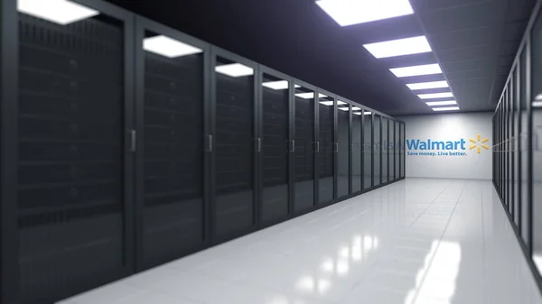 WALMART-Logo im Serverraum, redaktionelles 3D-Rendering — Stockfoto