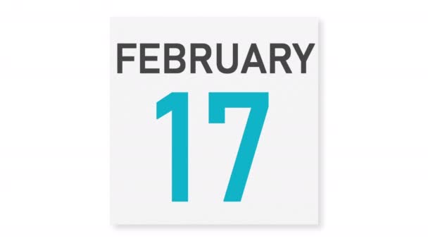 18 de febrero la fecha detrás de la página arrugada de papel del calendario, la animación 3d — Vídeo de stock