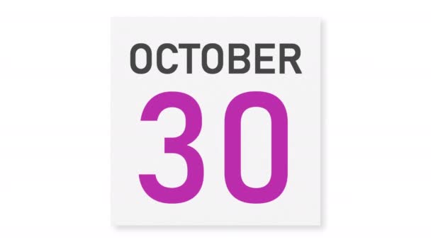 Október 31 dátum mögött gyűrött papír oldalon egy naptár, 3D animáció — Stock videók