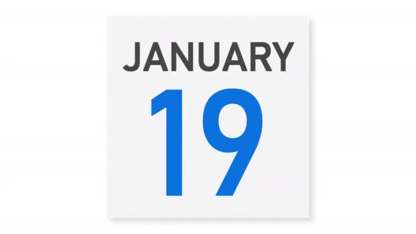 20 de enero la fecha detrás de la página arrugada de papel del calendario, la animación 3d — Vídeo de stock