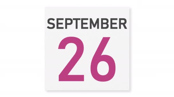 Szeptember 27. dátum a naptár gyűrött papírlapja mögött, 3D animáció — Stock videók