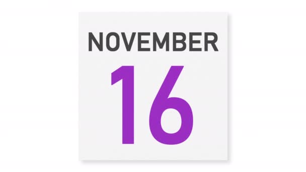 17 November tanggal di belakang kertas kusut halaman kalender, animasi 3d — Stok Video