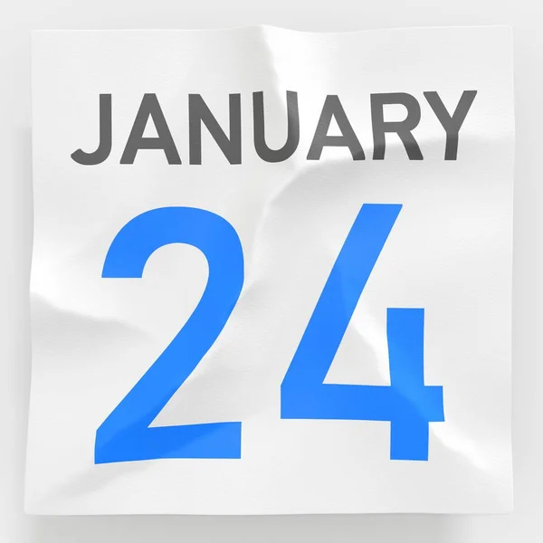 24 januari datum op verkreukelde papieren pagina van een kalender, 3d rendering — Stockfoto