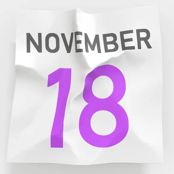 18 novembre date sur la page déchirée d'un calendrier, rendu 3d — Photo