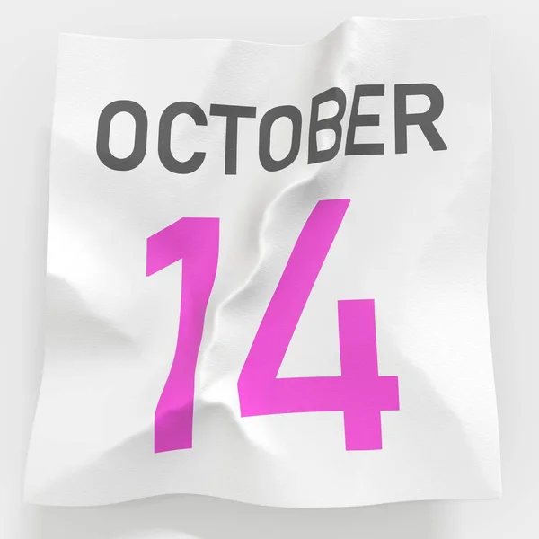 14 października data na podartej stronie kalendarza, renderowanie 3d — Zdjęcie stockowe