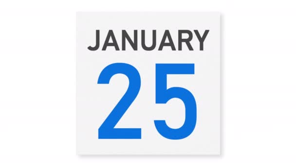 1月26日日期后皱折纸页日历，3D动画 — 图库视频影像