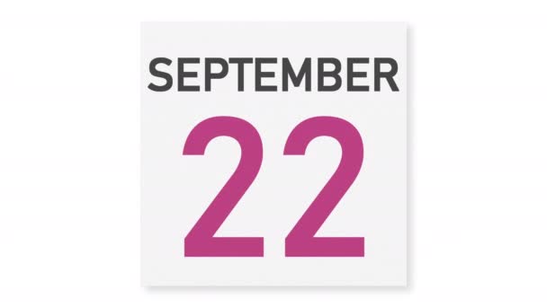 23 september datum bakom skrynklig papperssida i en kalender, 3D-animation — Stockvideo