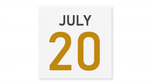 21. Juli Datum hinter zerrissenem Kalenderblatt, 3D-Animation — Stockvideo