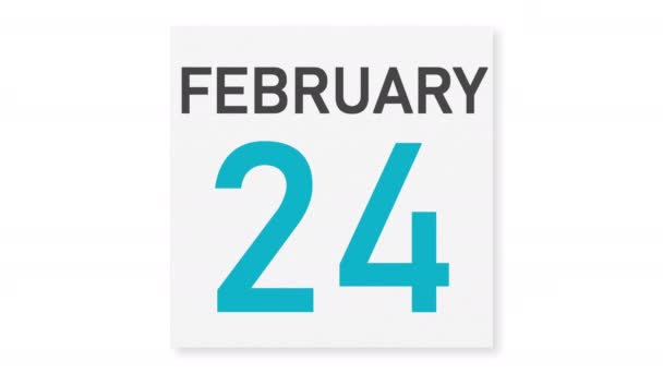 25 февраля дата за скомканной бумажной страницей календаря, 3D анимация — стоковое видео