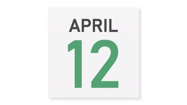 Datum des 13. April nach zerrissenem Blatt eines Papierkalenders, 3D-Animation — Stockvideo