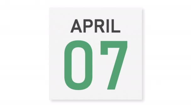 8 april datum achter gescheurde pagina van een kalender, 3D-animatie — Stockvideo