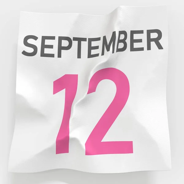 12 septembre date sur papier froissé d'un calendrier, rendu 3d — Photo