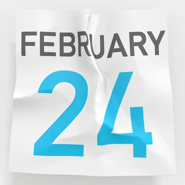 24 de febrero la fecha en la página rasgada del calendario de papel, la representación 3d — Foto de Stock