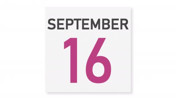 17 september datum achter verkreukeld papier pagina van een kalender, 3d animatie — Stockvideo
