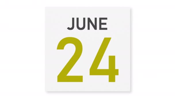 25 Juni tanggal di belakang kertas kusut halaman kalender, animasi 3d — Stok Video
