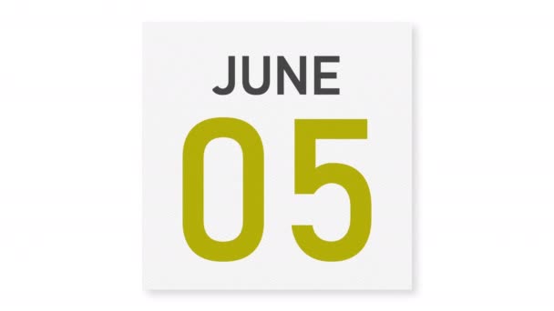 Junho 6 data atrás de página de papel amassada de um calendário, animação 3d — Vídeo de Stock