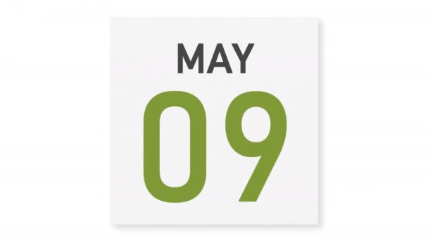 10 maggio data dietro pagina di carta spiegazzata di un calendario, animazione 3d — Video Stock