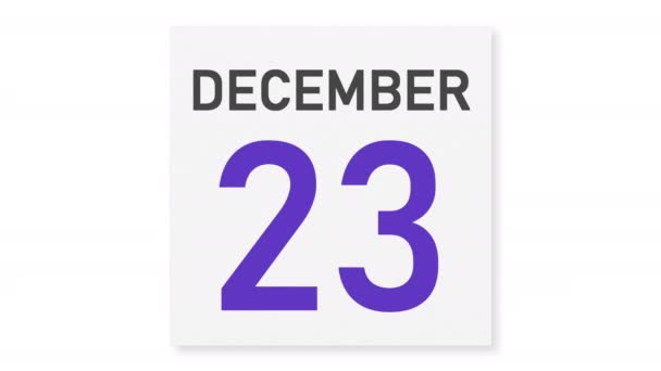 24 december datum achter verkreukeld papier pagina van een kalender, 3d animatie — Stockvideo