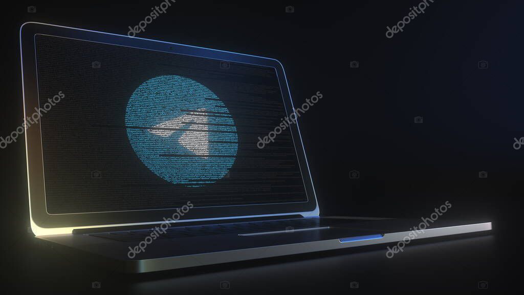 Computer screen with the logo made with source code