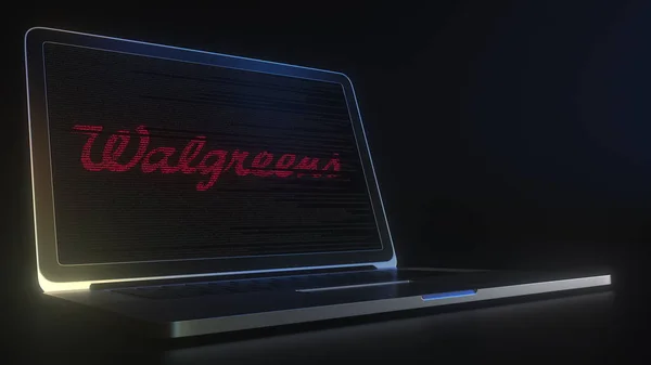 Computador portátil com o logotipo de WALGREENS feito com cordas de código, editorial conceitual 3d renderização — Fotografia de Stock