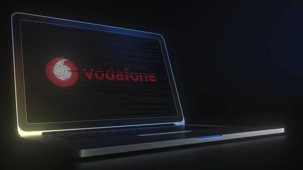 Pantalla de ordenador con el logotipo de VODAFONE hecho con código fuente. Editorial conceptual 3d rendering —  Fotos de Stock