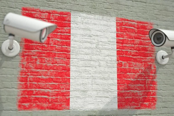 CCTV-Kameras und Wand mit Flagge von Peru. Überwachungsbezogenes 3D-Rendering — Stockfoto