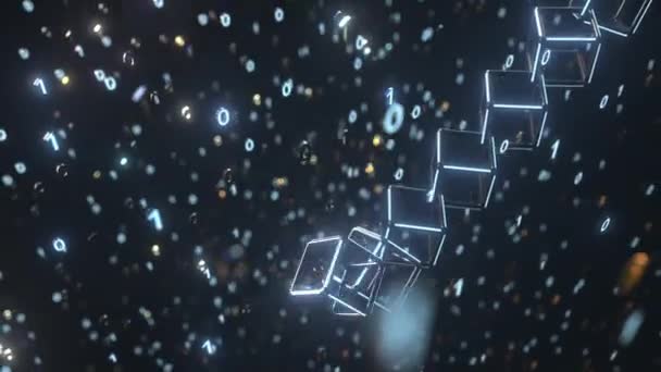 STELLAR text a krychlový řetězec a binární čísla. Koncept kryptoměny, 3D animace — Stock video