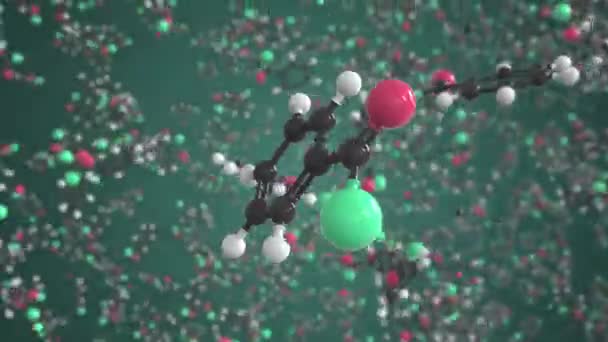 Molekuła chlorku benzoilu, konceptualny model molekularny. Pętla koncepcyjna animacji 3D — Wideo stockowe