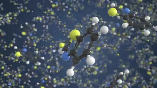 Μόριο βενζοθειαζόλης, εννοιολογικό μοριακό μοντέλο. Επιστημονική looping 3d animation — Αρχείο Βίντεο