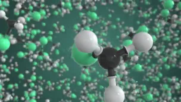 브 로마 메탄 분자입니다. 개념 분자 모델이죠. 화학 반응을 일으키는 3d 애니메이션 — 비디오