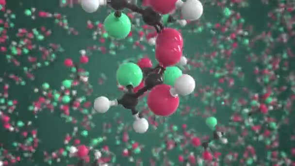 Toplarla yapılmış kloroasetik asit molekülü, kavramsal moleküler model. Kimyasal döngüleme 3d canlandırması — Stok video