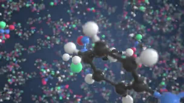 Chloronitroanilinemolecuul, wetenschappelijk moleculair model, lussen van 3D-animatie — Stockvideo