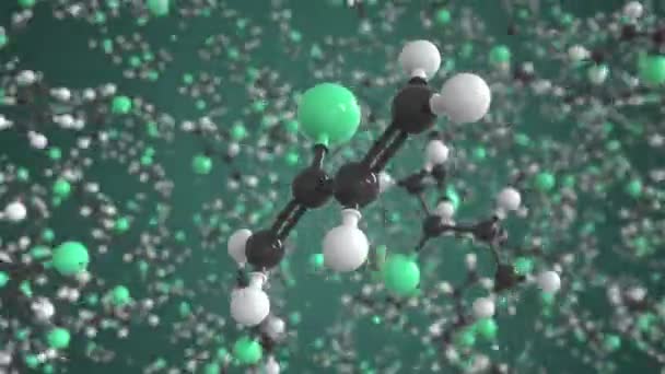 Molécula de cloropreno, modelo molecular conceptual. Animación química en bucle 3d — Vídeo de stock