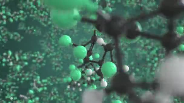 Molécula de clordano feita com bolas, modelo molecular conceitual. química looping 3d animação — Vídeo de Stock