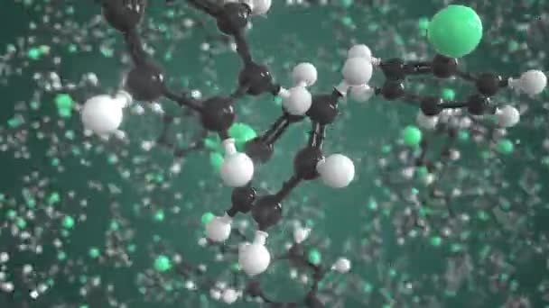 Molécula de clorobenceno hecha con bolas, modelo molecular científico. Animación química en bucle 3d — Vídeo de stock