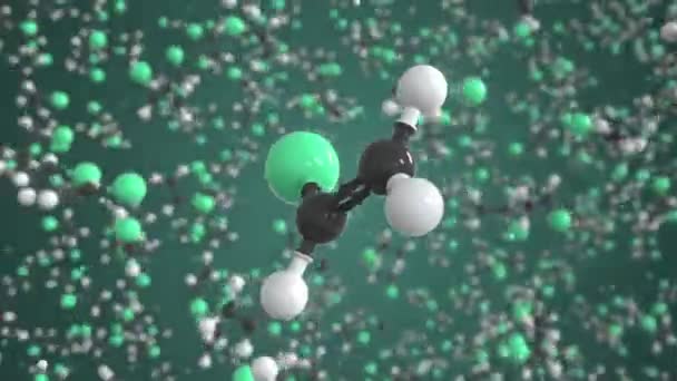 Molécula de cloroeteno hecha con bolas, modelo molecular científico. Animación química en bucle 3d — Vídeo de stock