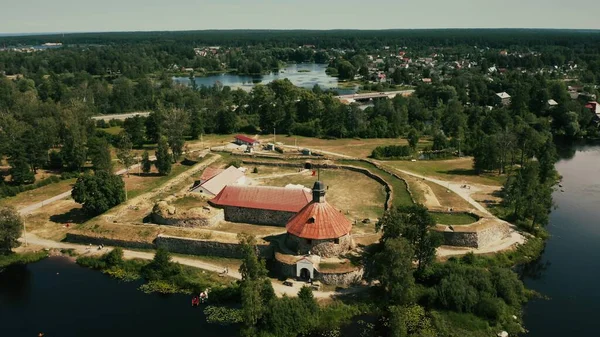 공중에서 본 중세 요새의 모습, 레닌그라드 주경 기장, 러시아 — 스톡 사진