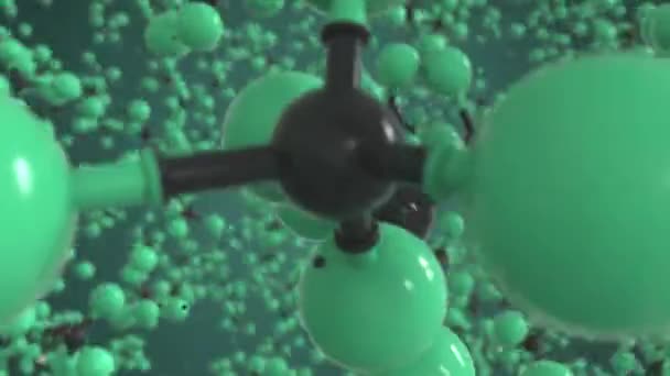 Chlorotrifluoromethane molecule made with balls, conceptual molecular model. Chemical looping 3d animation — Stock Video