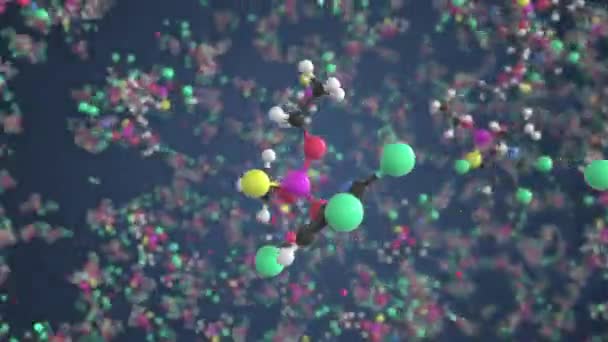 Klórpirifosz molekula, fogalmi molekuláris modell. Tudományos hurok 3D animáció — Stock videók