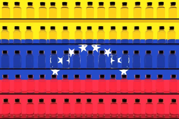 ワクチンボトルとベネズエラの旗。予防接種関連の概念3Dレンダリング — ストック写真
