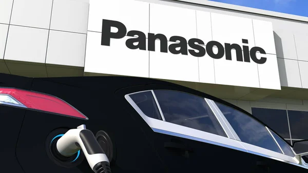 Stecker für Elektroautos und PANASONIC-Logo. Redaktionelle konzeptionelle 3D-Darstellung — Stockfoto