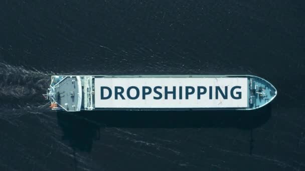 DROPSHIPPING text na nákladní lodi, letecký pohled — Stock video