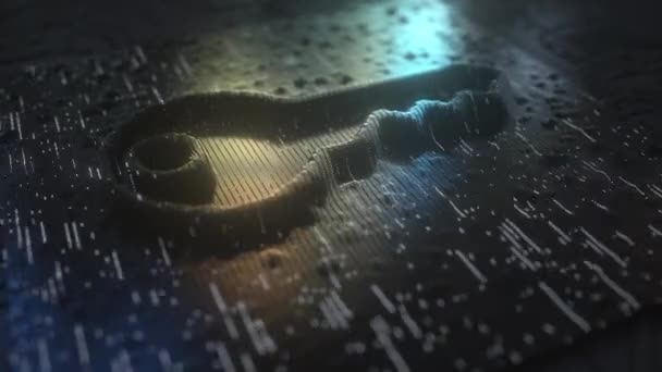 Key symbol made made with many golden contacts and flashing lamps. Digital privacy concept, 3D animation — Stock Video