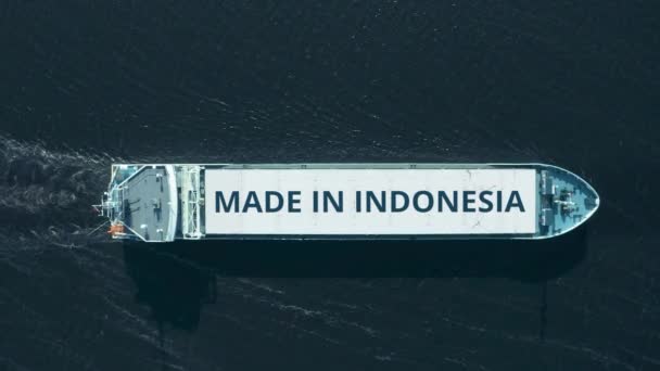 MADE IN InDONESIA szöveg egy teherhajón, légi felvétel — Stock videók