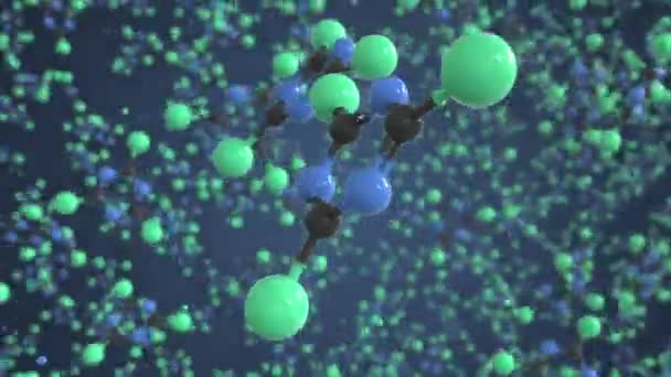 Molécula de cloruro cianúrico, modelo molecular conceptual. Dibujo científico 3d animación — Vídeo de stock