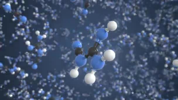 Molécula de cianoguanidina hecha con bolas, modelo molecular científico. Animación química en bucle 3d — Vídeos de Stock
