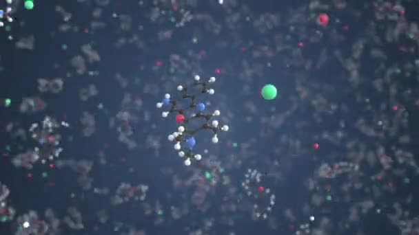 Молекула фиолетового крезила, научная молекулярная модель, трехмерная анимация — стоковое видео