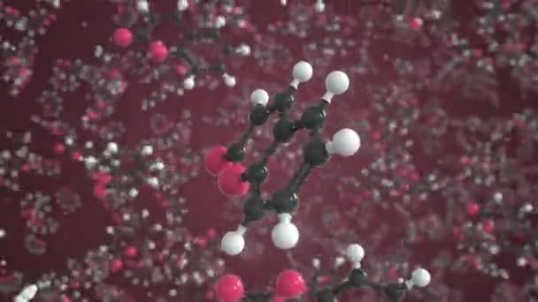 Kumarinmolekyl gjord med bollar, vetenskaplig molekylär modell. Kemisk looping 3D-animering — Stockvideo